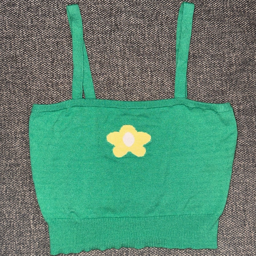 Full Tilt Green Top with Yellow Floral Accent